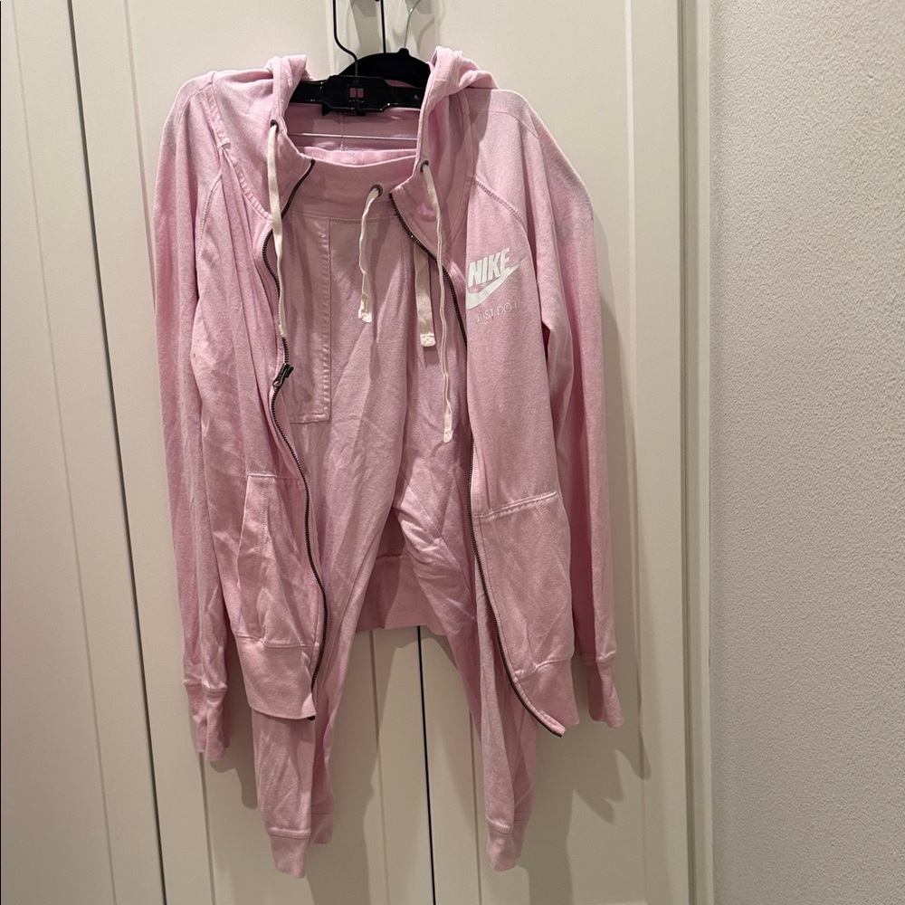 Nike Light Pink Full-Zip Hooded Jacket set with crop pants